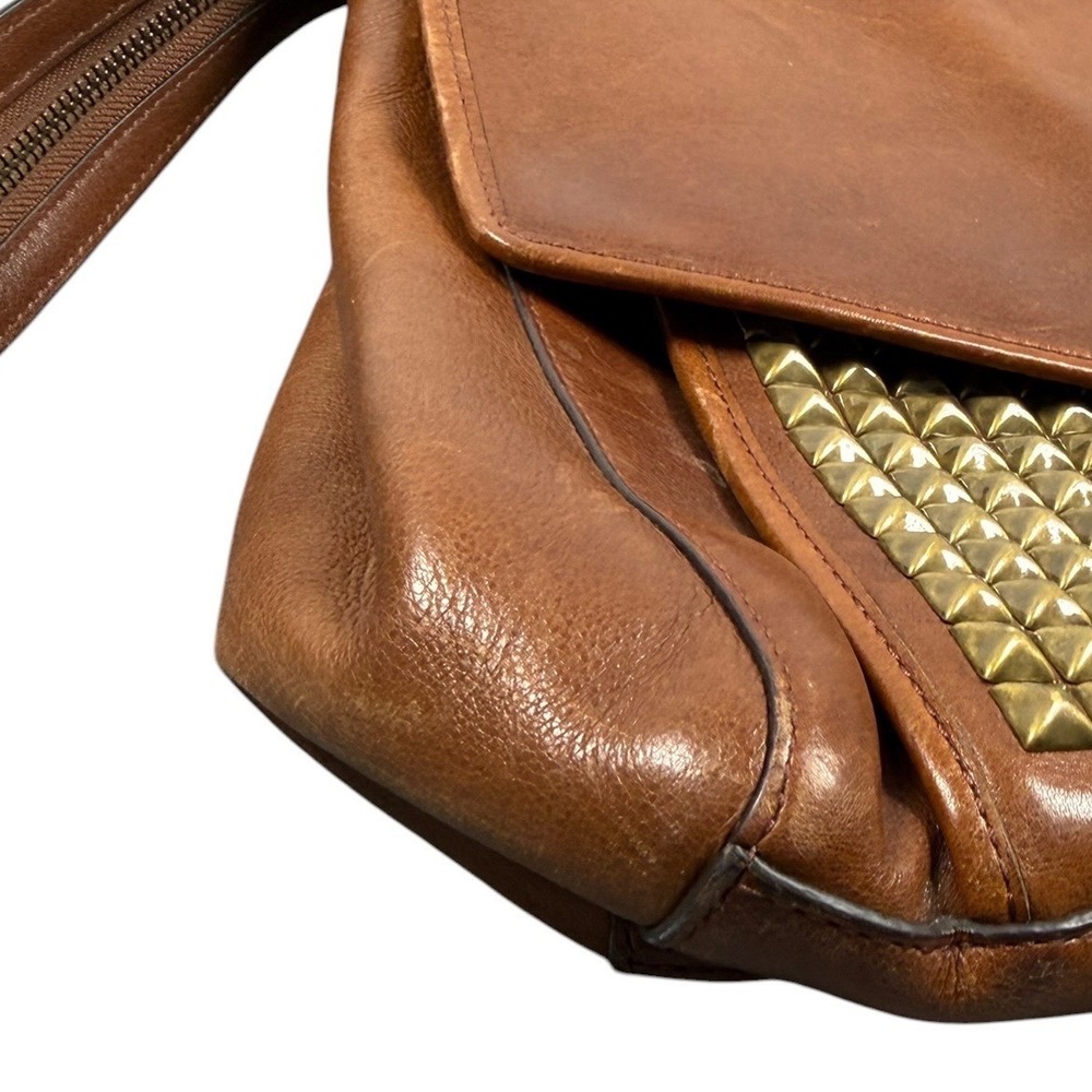 Coach Studded Leather Shoulder Bag Womens Large Brown Brass Satchel 26411 - Picture 3 of 14